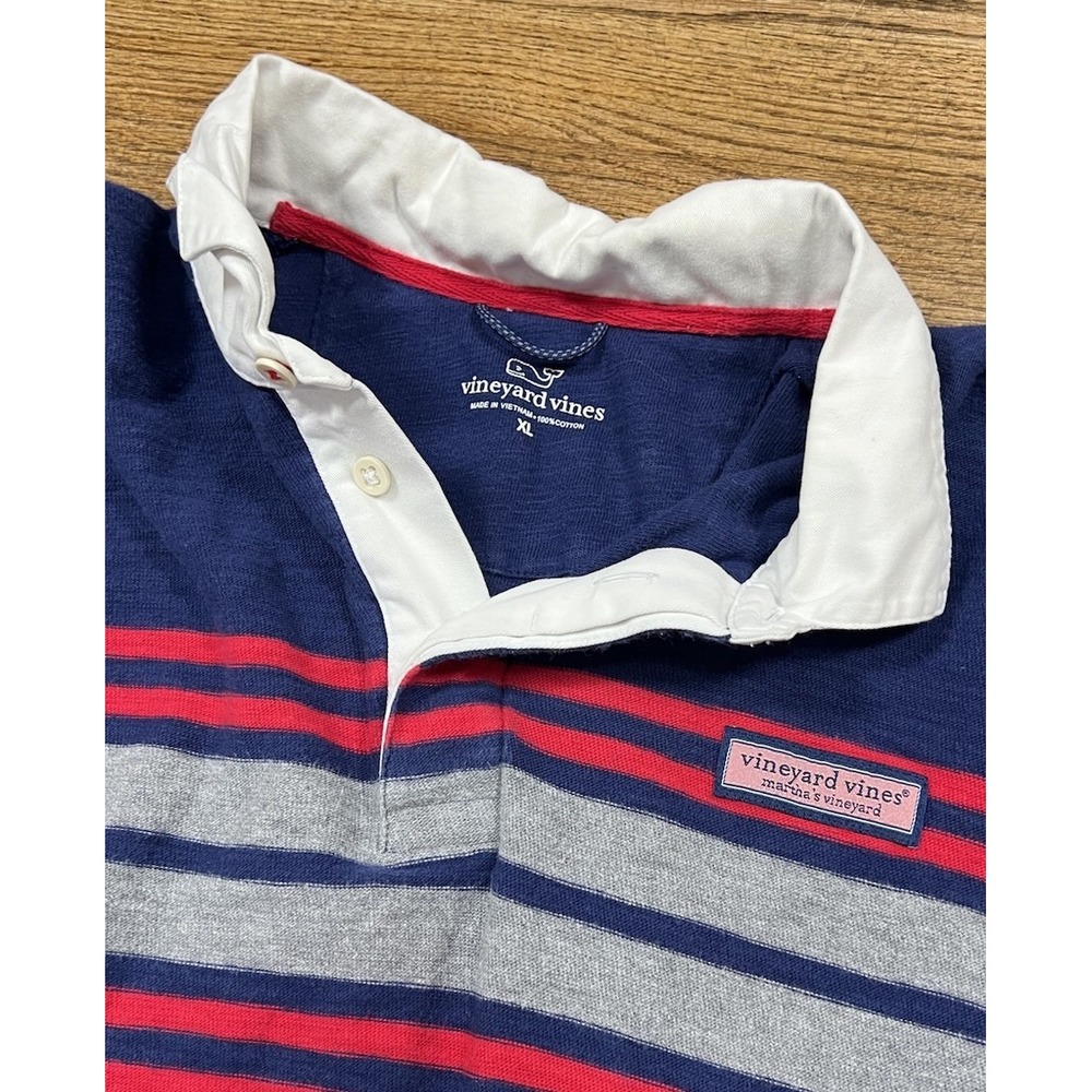 Vineyard Vines Shirt Men's XL Red Blue Rugby Striped Long Sleeve Polo Preppy